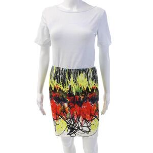Cedric Charlier Womens Textured Zip Multicolor Splat Pattern Skirt White Size 4